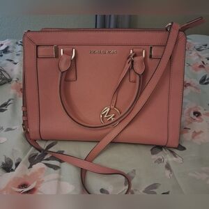 Michael Kors Dillon Medium Zip Saffiano Leather Satchel Dusty Rose